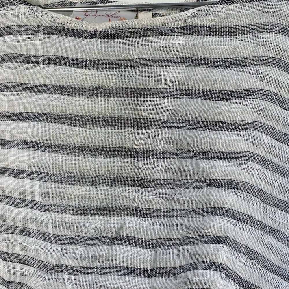 Paper Lace Pure Linen Gauze Striped Tunic Blouse cover up lightweight Summer O/S - Picture 4 of 7